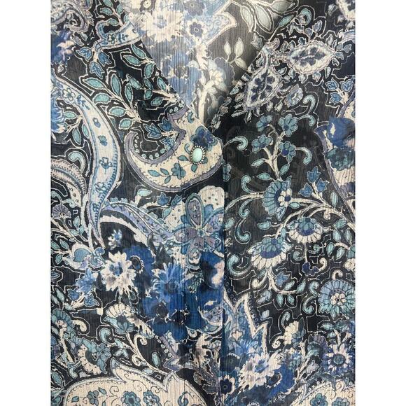 The Kooples Blue V Neck Sheer Paisley Print Cropped Blouse Size 1 FR/US 4 - Picture 4 of 9